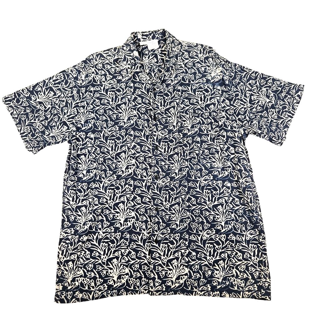 Blue Ginger Men's XXL Blue White Floral Hawaiian Shirt Short Sleeve Tropical